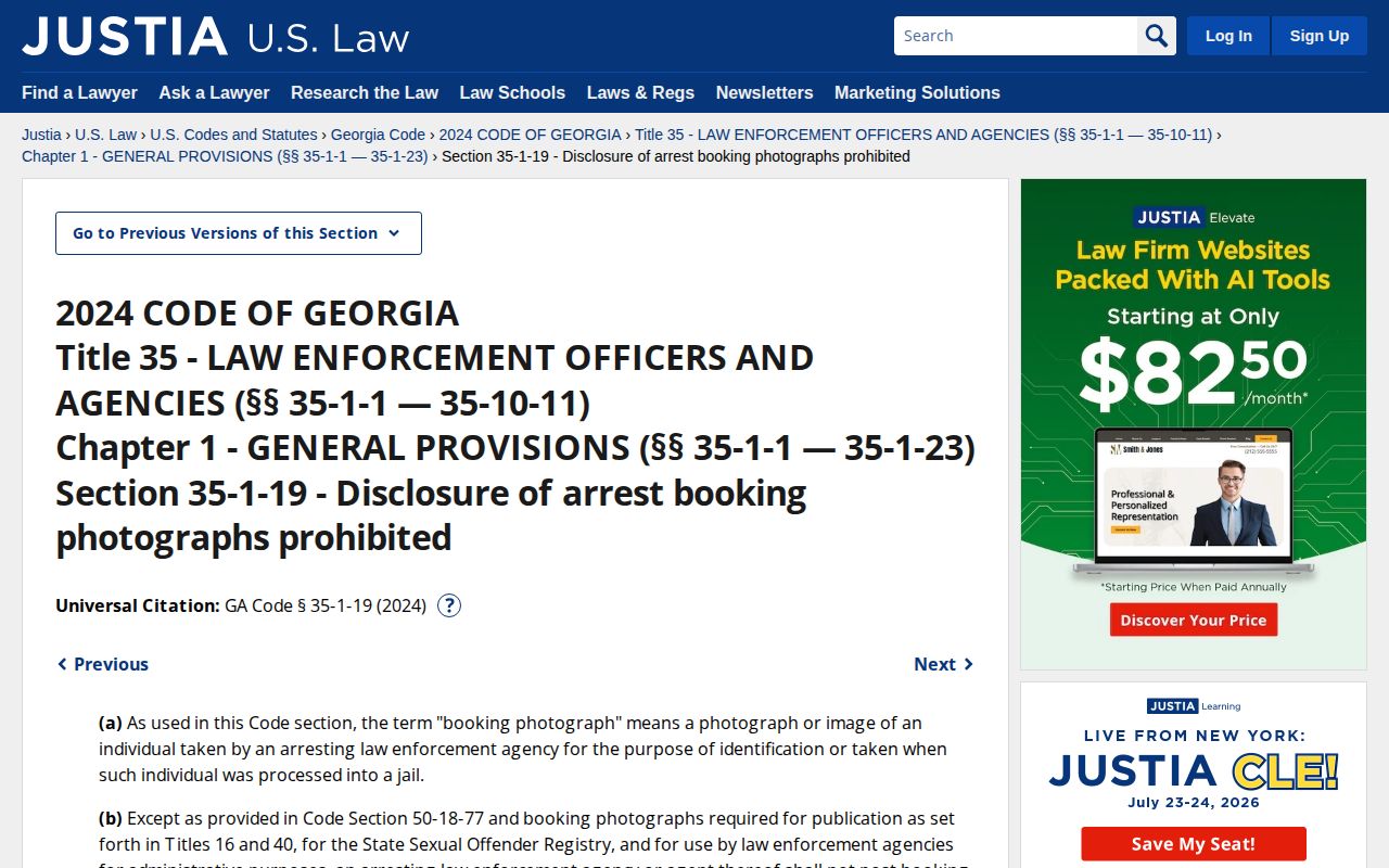 Georgia booking photograph disclosure statute