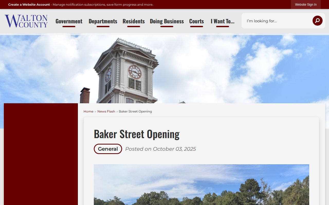 Walton County Baker Street access notice for the new jail complex