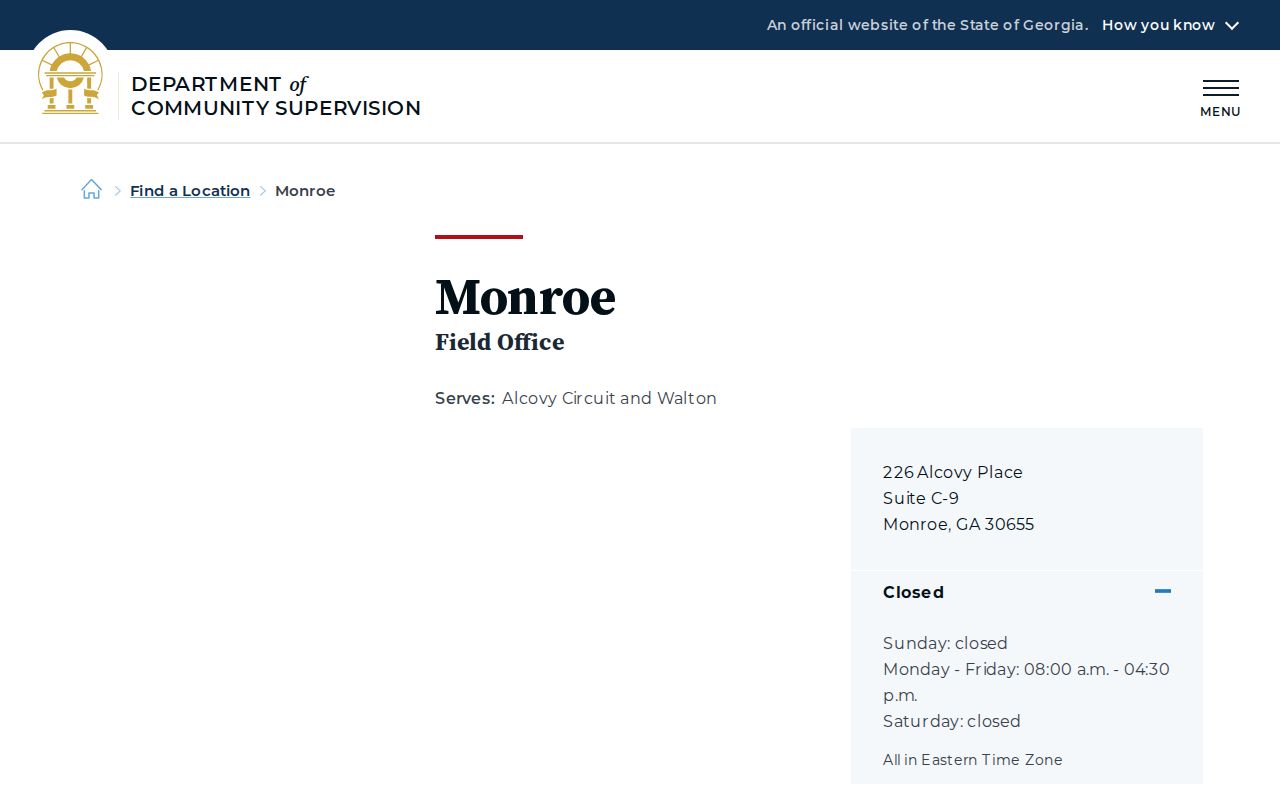 Georgia DCS Monroe Field Office page serving Walton County